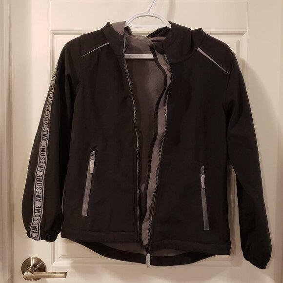 Athletic Works Boy's Black Grey Fleece Hooded Jacket - Size Large or 10/12 - Picture 8 of 10